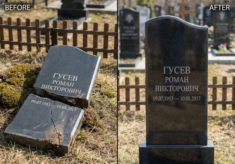 Склейка расколотого памятника: до и после в Новом Уренгое
