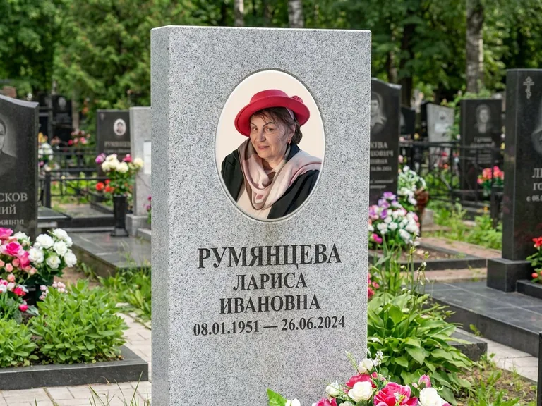 Портрет на памятнике в Новом Уренгое — Цветной портрет → овальная фотокерамика на светлом камне