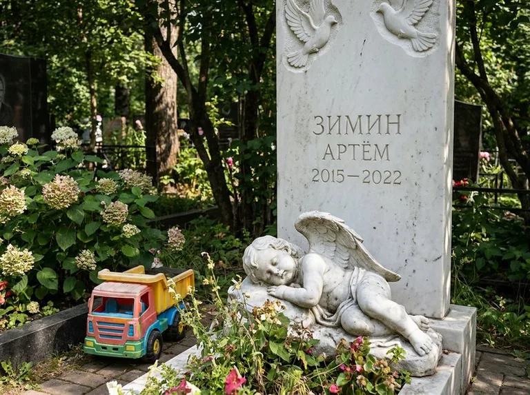 Спящий ангелочек на детском памятнике в Новом Уренгое