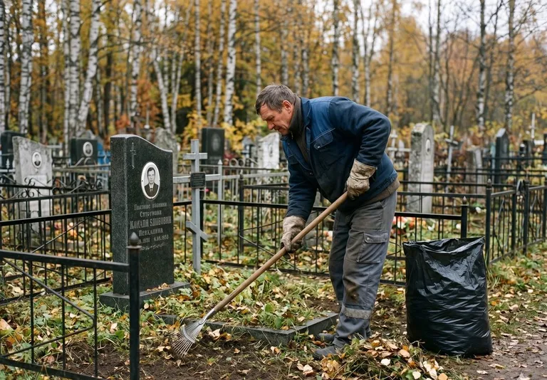 Уборка мусора, листвы и сорняков с могильного участка