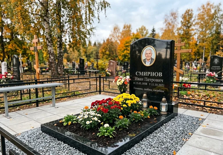 Ухоженная могила после уборки и мойки памятника в Новом Уренгое