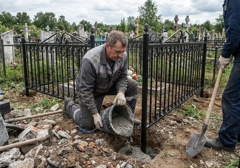 Установка ограды бетонированием ножек в грунт в Новом Уренгое