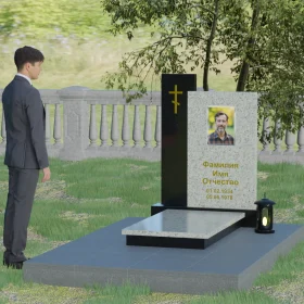 Вертикальный комбинированный памятник для православных - П006