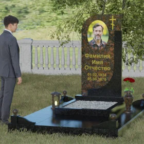 Гранитный памятник с православным крестом - П027