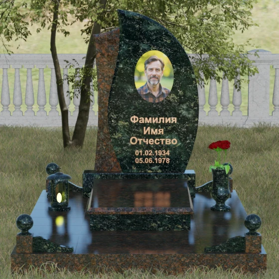 Стела-лепесток с фактурной вставкой, гранит Балтик грин, вид 2