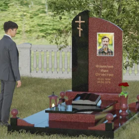 Православный комбинированный памятник с крестом - П038