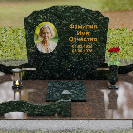 Горизонтальный памятник-волна с цоколем, гранит Балтик грин, вид 2