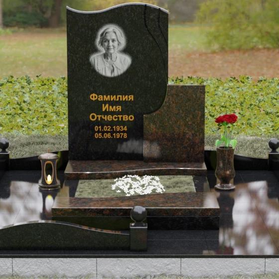 Комбинированный памятник из гранита с драпировкой, гранит Габбро-диабаз, вид 2