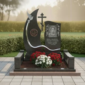 Гранитный православный памятник с крестом в мемориале - ПН129