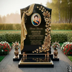Православный вертикальный гранитный памятник с крестом - ПН142