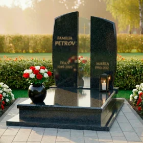Элитный комбинированный памятник с крестом для двоих - ПН237