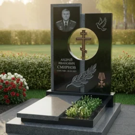 Вертикальный гранитный элитный памятник с крестом - ПН329
