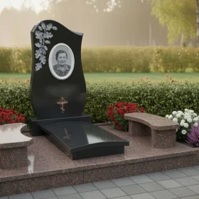 Элитный вертикальный гранитный памятник с крестом - ПН387