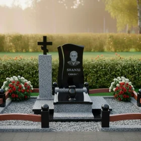 Элитный православный памятник с крестом из стекла и гранита - ПН428