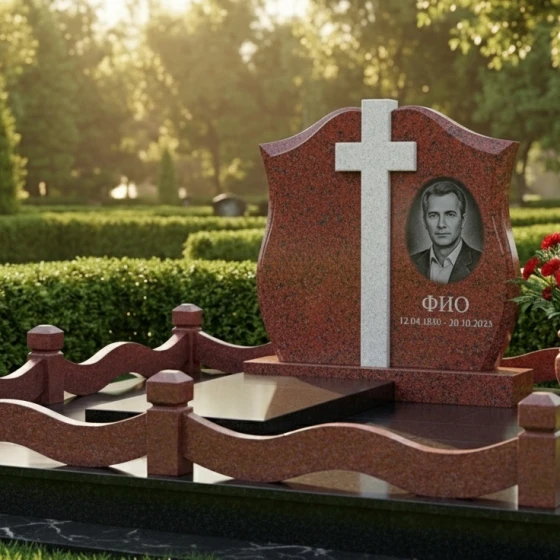 Монумент-щит с православным крестом, гранит Лезниковский