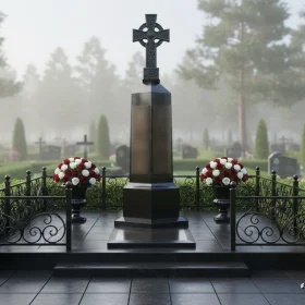 Элитный вертикальный гранитный памятник для одного - ПН677