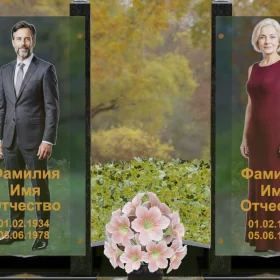 Вертикальный Памятник Гранит|Стекло для двоих - П253