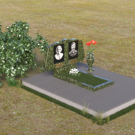 Памятник-волна из Гранита или мрамора на двоих, гранит Балтик грин, вид 2
