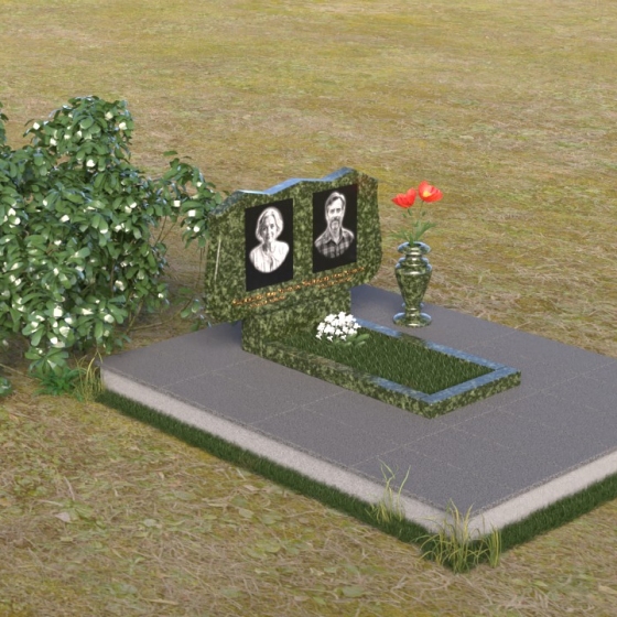 Фигурное надгробие с волнообразным верхом, гранит Балтик грин, вид 2