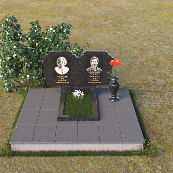 Мемориальная композиция из двух стел с волнообразными изгибами, гранит Габбро-диабаз, вид 3