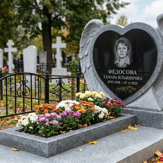 Мемориал с ангельскими крыльями из мансуровского гранита