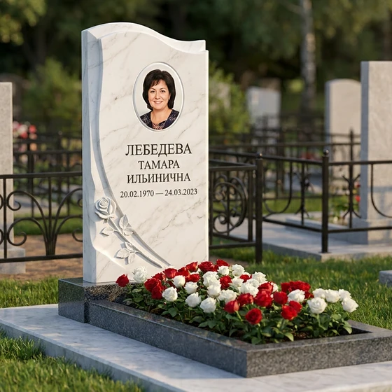 Памятник с розой из белого мрамора
