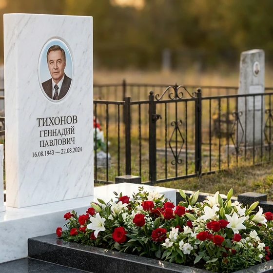 Памятник с тремя свечами из белого мрамора