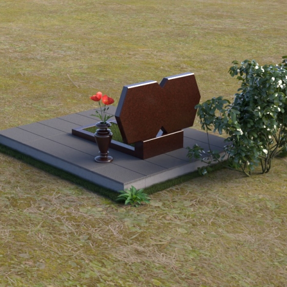 Гранитный памятник из двух частей с шестиугольным верхом, гранит Лезниковский, вид 4