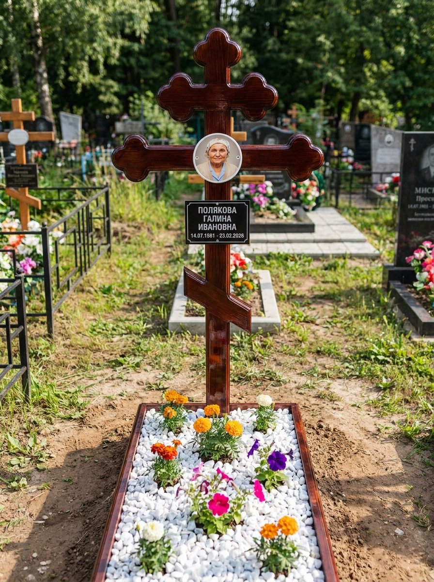 Портрет на памятнике в Новом Уренгое — Цветной портрет на овале 130×180 мм — на деревянный крест