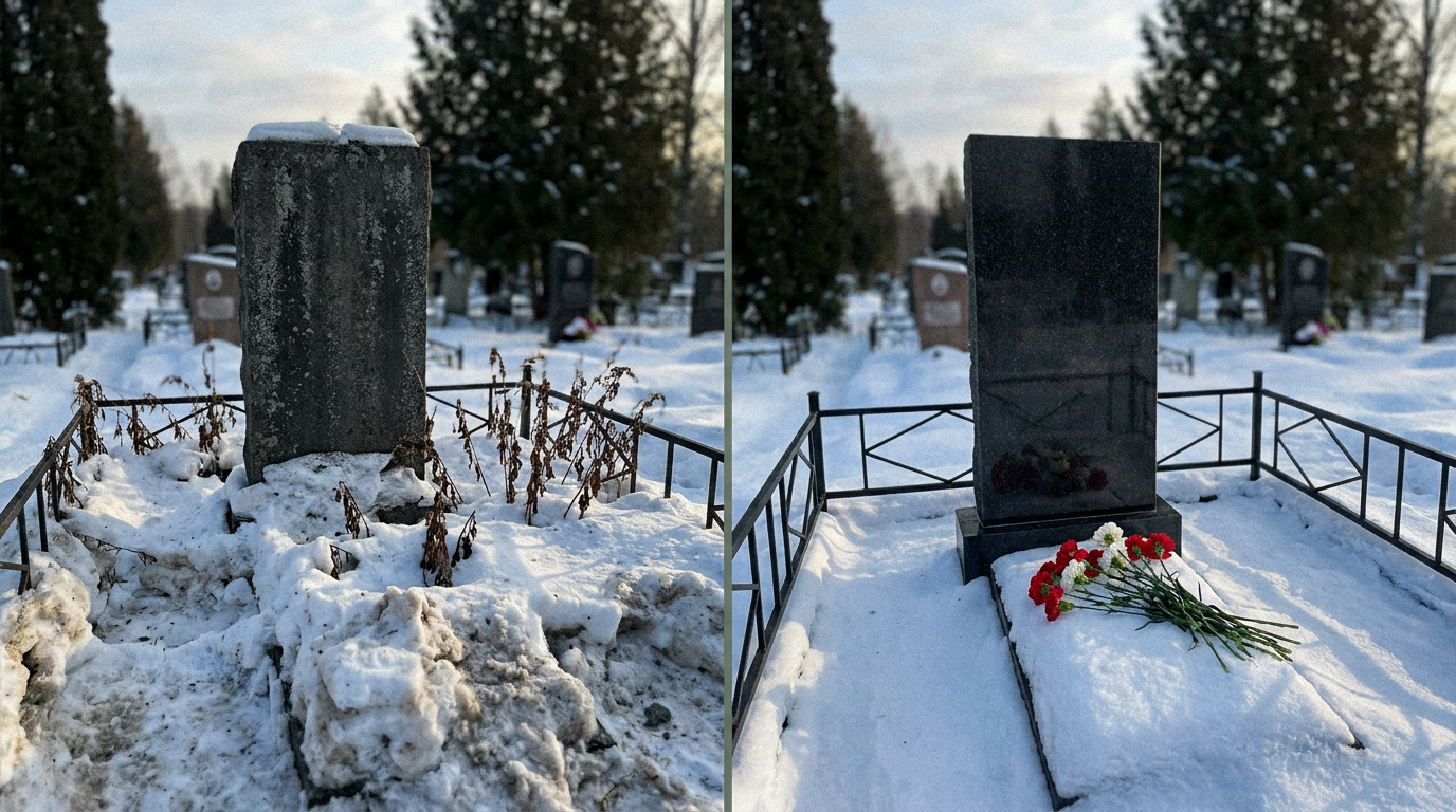 Уборка могилы в Новом Уренгое — пример 1